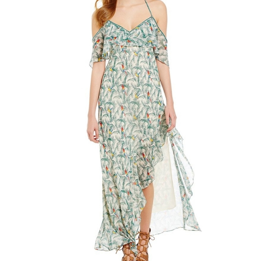 NWT tropical parrot high slit Chelsea and Violet dress S